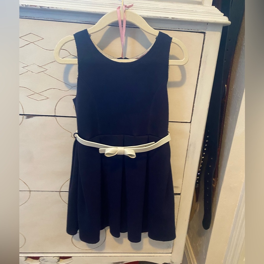 MonnaLisa Navy Dress with Cream Bow
